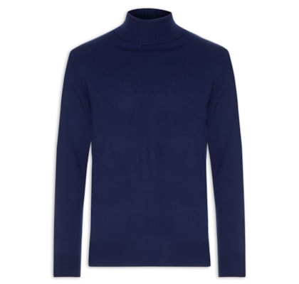 Suéter Masculino Gola Alta Com Blend De Lã E Cashmere - Azul