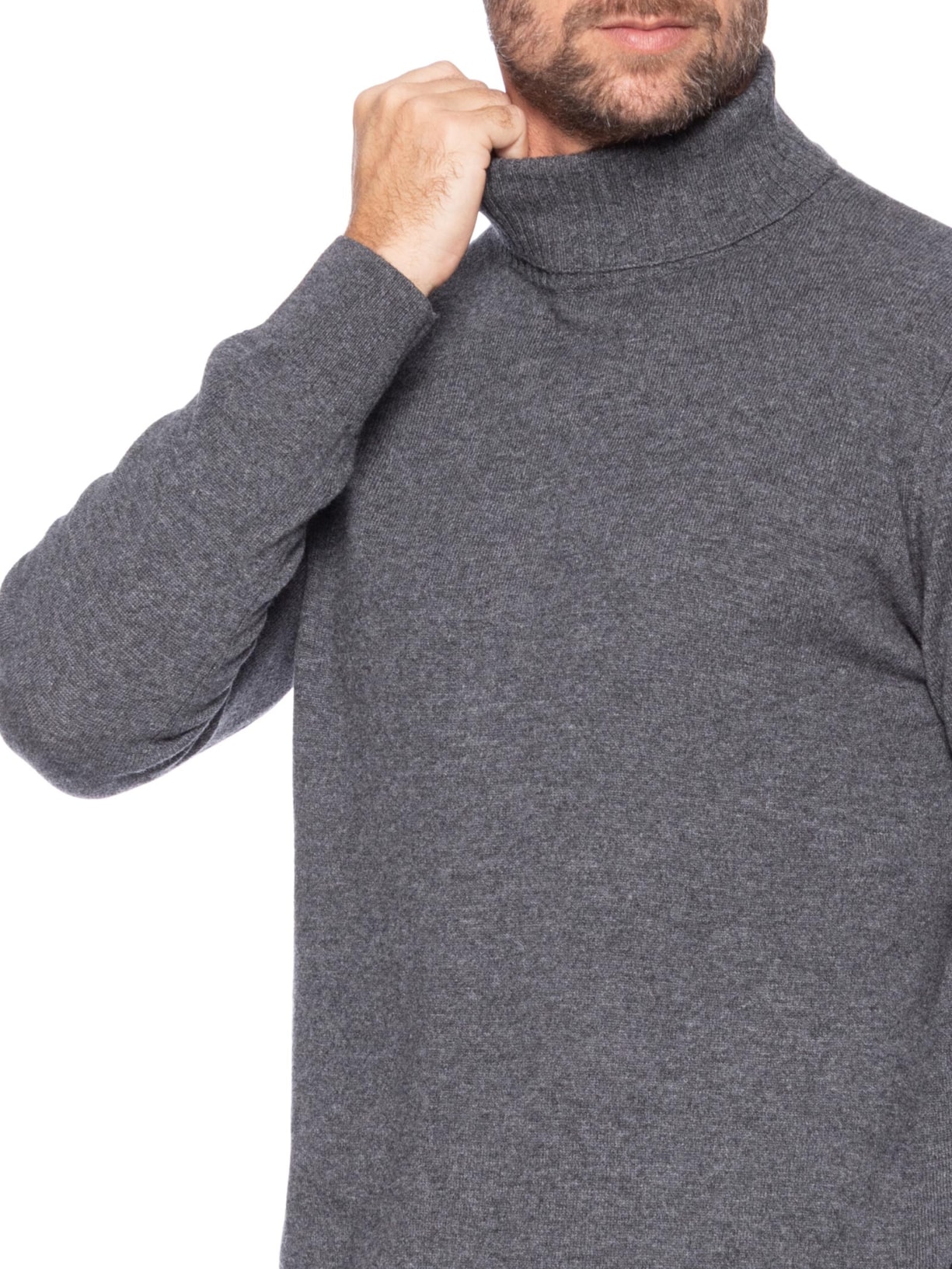 Suéter Masculino Gola Alta Com Blend De Lã E Cashmere Cinza '2 Essential