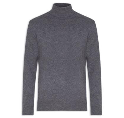 Suéter Masculino Gola Alta Com Blend De Lã E Cashmere - Cinza