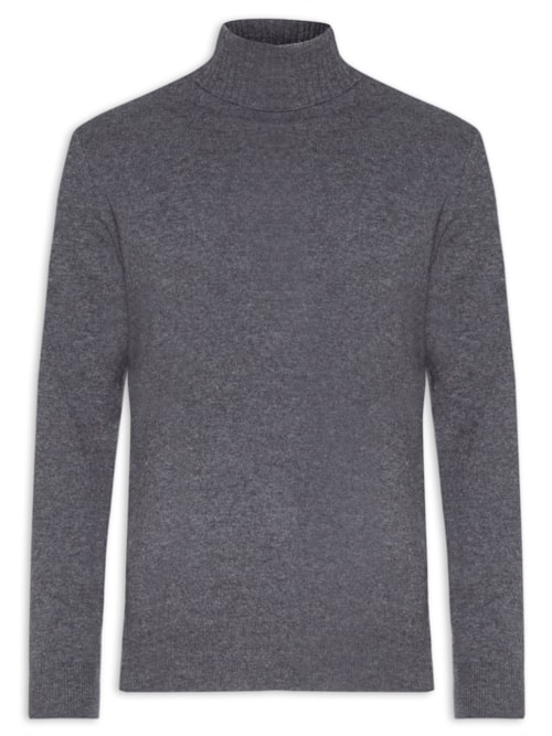 Suéter Masculino Gola Alta Com Blend De Lã E Cashmere - Cinza