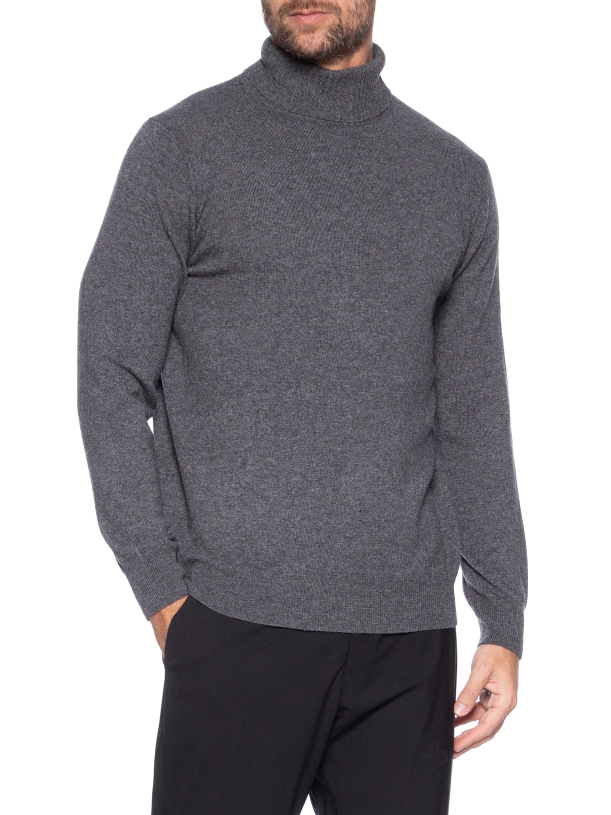 Suéter Masculino Gola Alta Com Blend De Lã E Cashmere Cinza '2 Essential