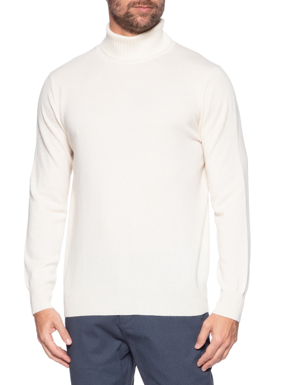 Suéter Masculino Gola Alta Com Blend De Lã E Cashmere Off White '2 Essential
