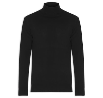 Suéter Masculino Gola Alta Com Blend De Lã E Cashmere - Preto 
