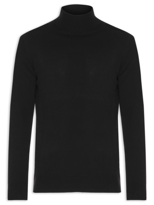 Suéter Masculino Gola Alta Com Blend De Lã E Cashmere - Preto