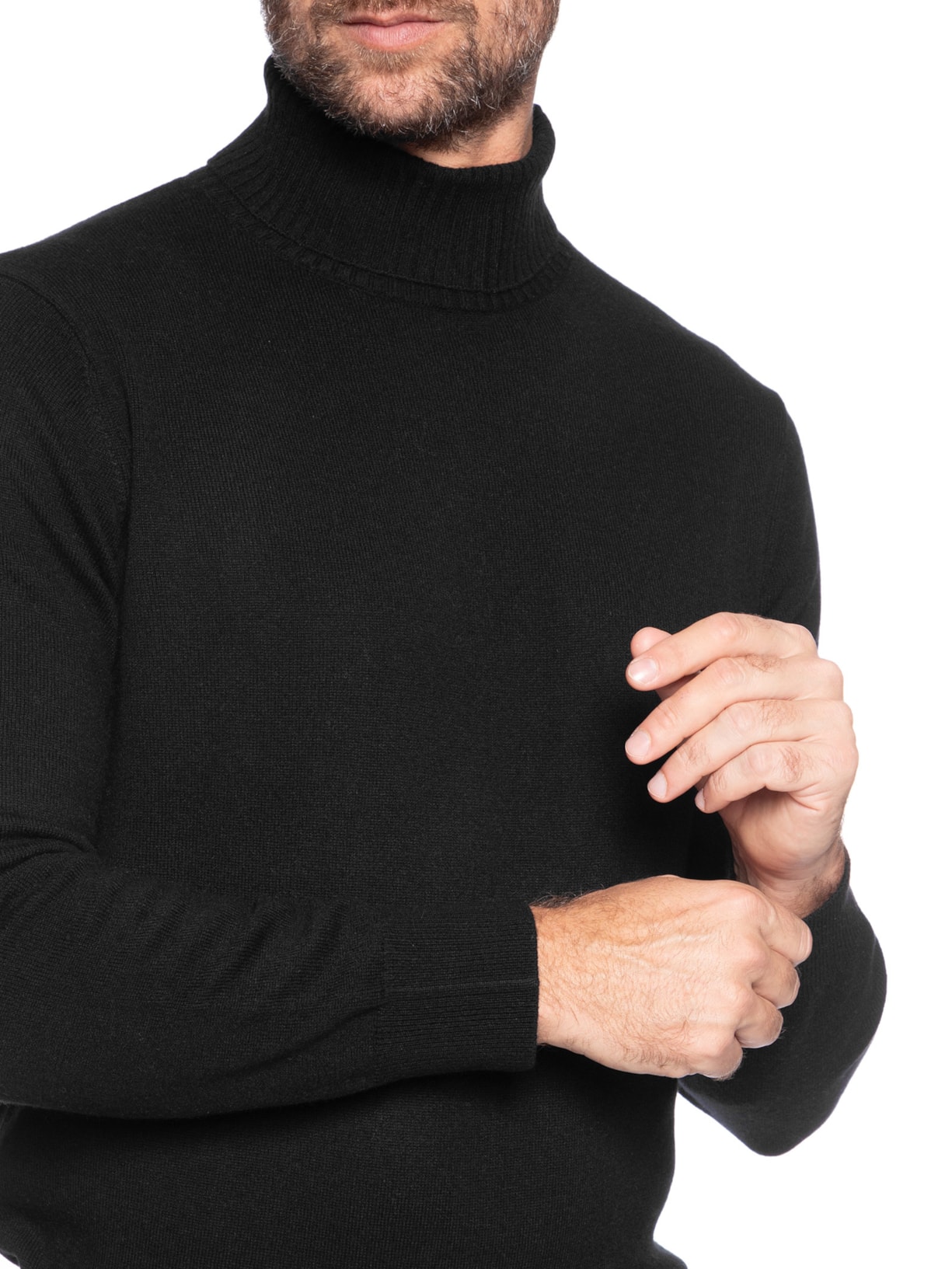 Suéter Masculino Gola Alta Com Blend De Lã E Cashmere Preto  '2 Essential