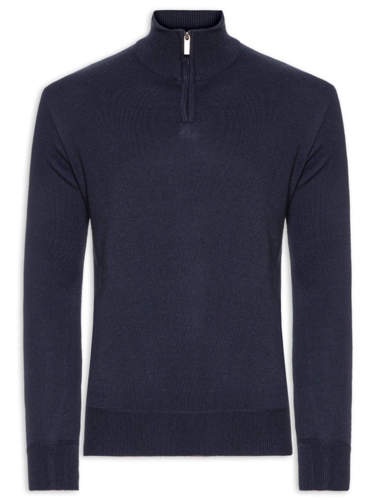 Suéter Masculino Gola Alta Com Meio Zíper - Azul