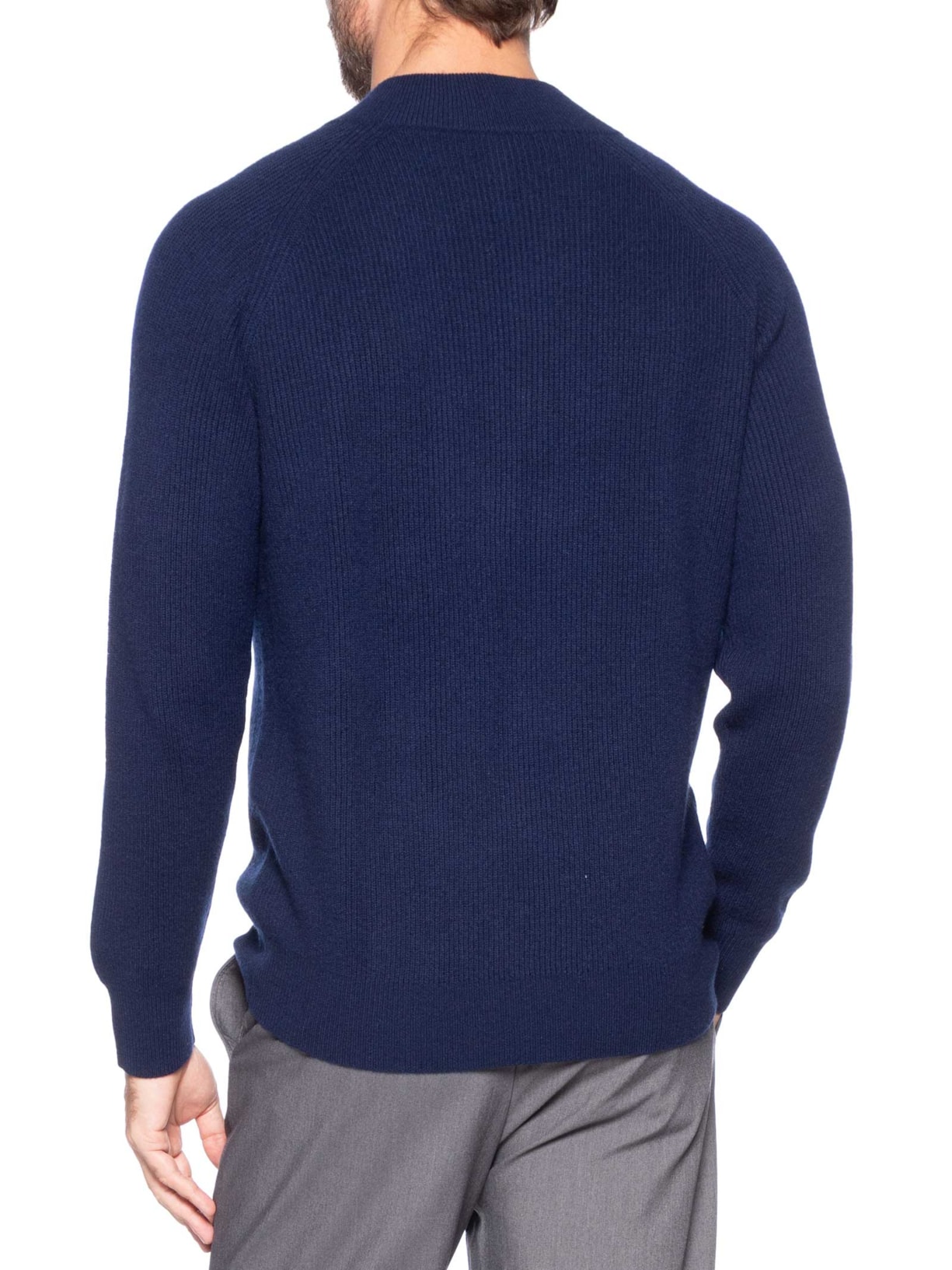 Suéter Masculino Gola Alta Com Meio Zíper Blend de Lã e Cashmere Azul '2 Essential