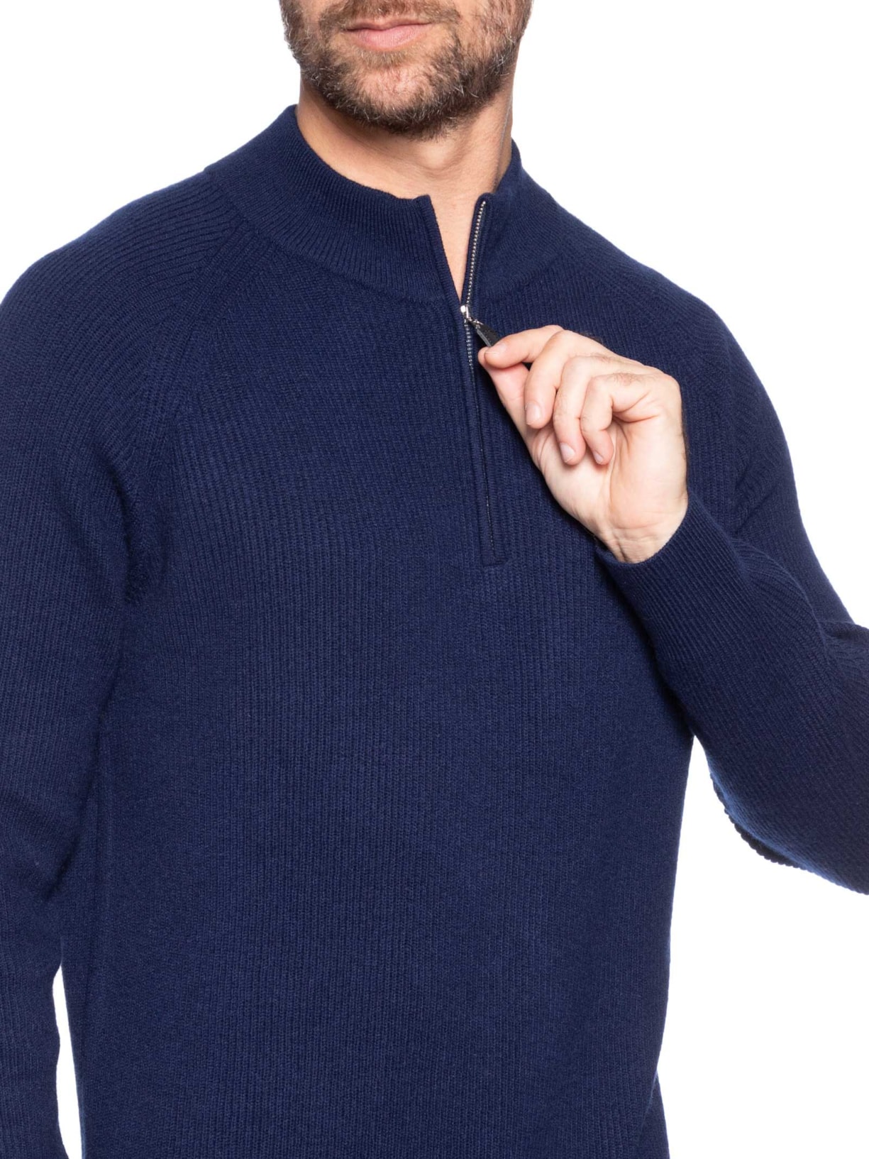 Suéter Masculino Gola Alta Com Meio Zíper Blend de Lã e Cashmere Azul '2 Essential