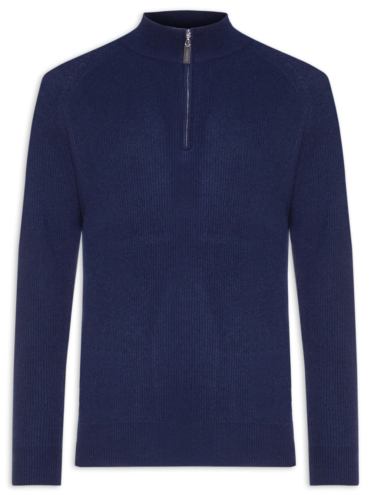 Suéter Masculino Gola Alta Com Meio Zíper Blend de Lã e Cashmere Azul '2 Essential