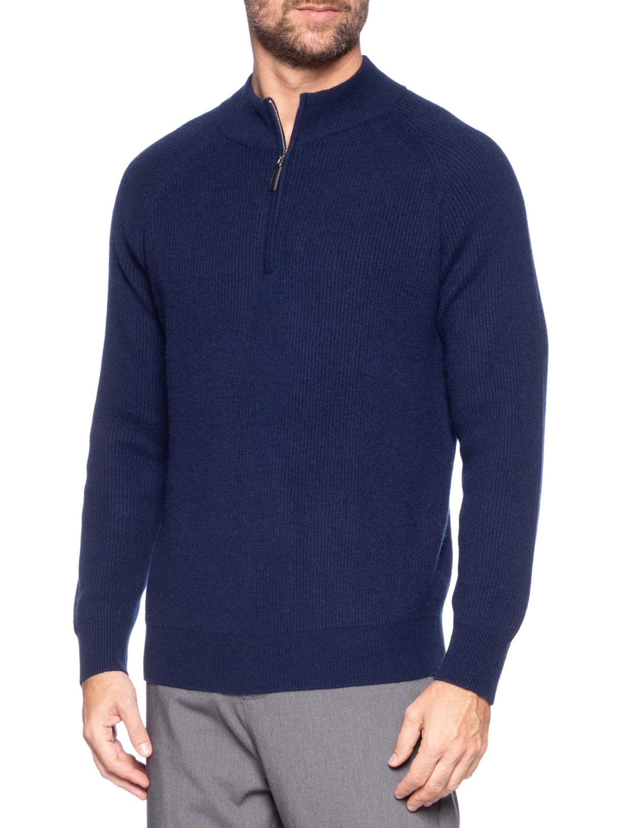 Suéter Masculino Gola Alta Com Meio Zíper Blend de Lã e Cashmere Azul '2 Essential