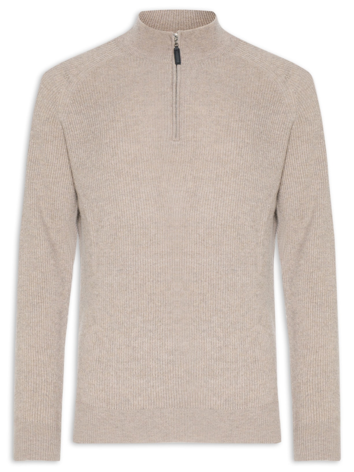 Suéter Masculino Gola Alta Com Meio Zíper Blend de Lã e Cashmere - Marrom