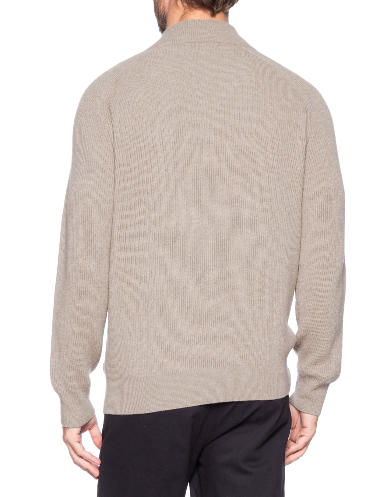 Suéter Masculino Gola Alta Com Meio Zíper Blend de Lã e Cashmere Marrom '2 Essential