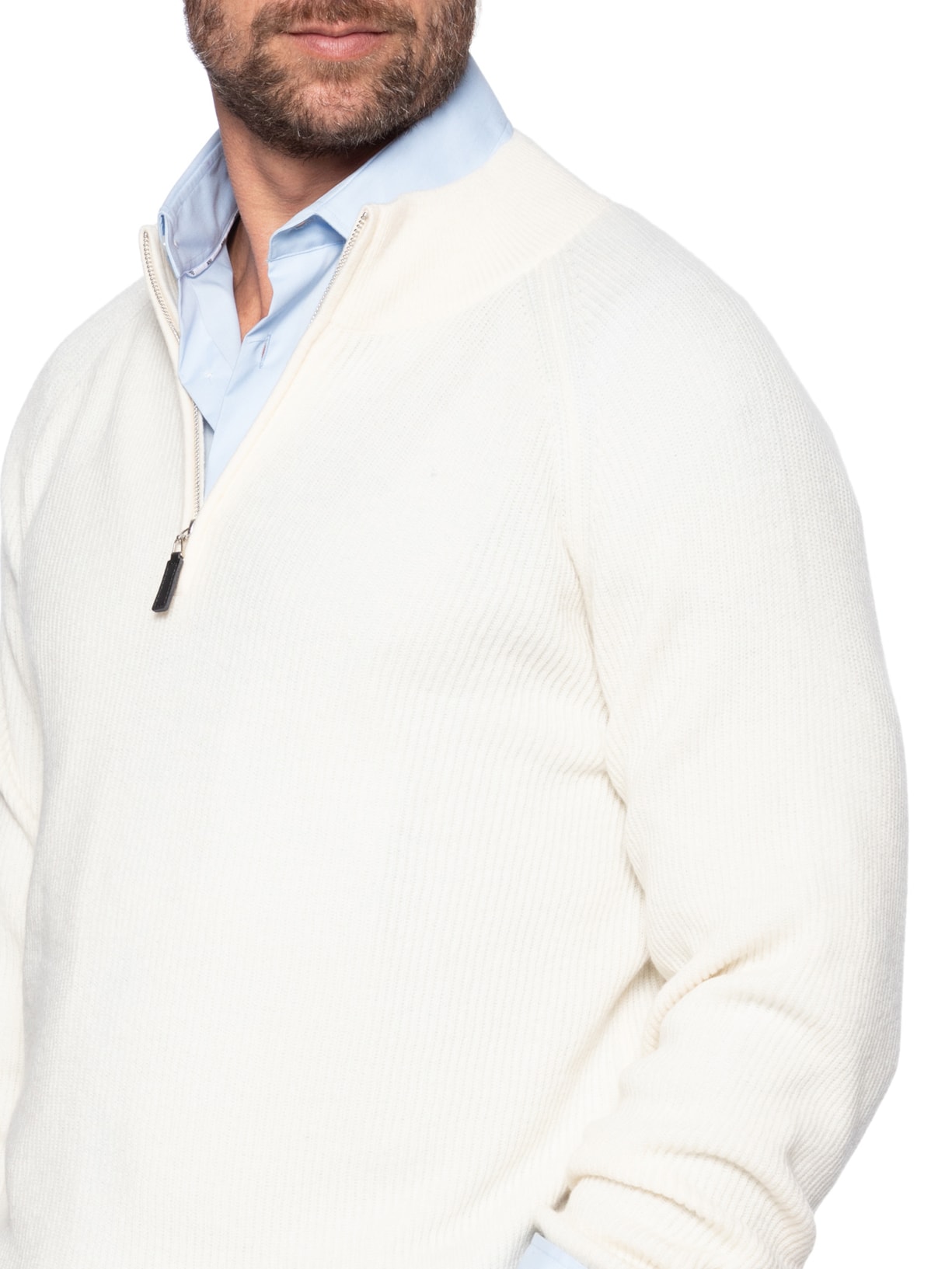 Suéter Masculino Gola Alta Com Meio Zíper Blend de Lã e Cashmere Off White '2 Essential