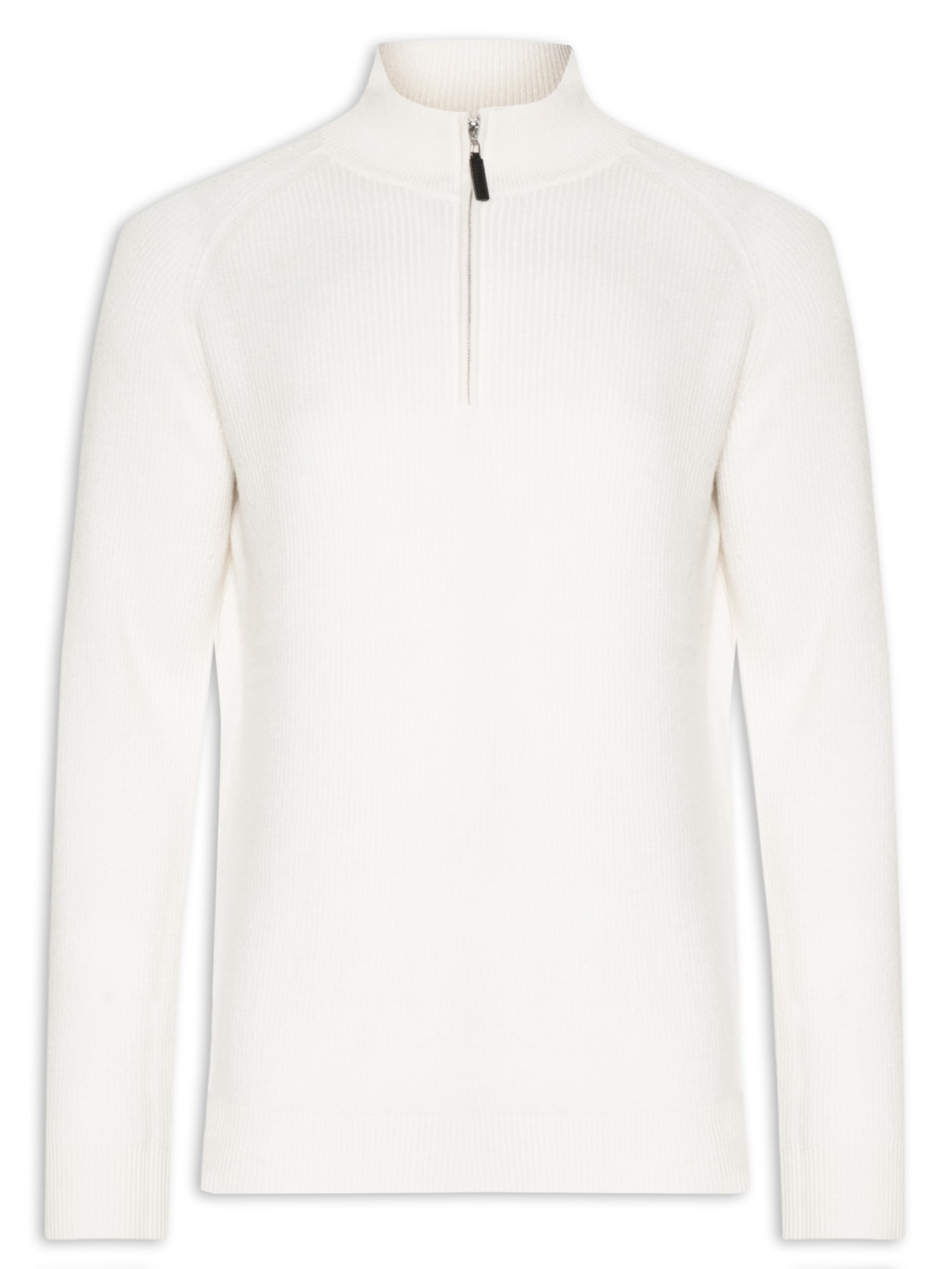 Suéter Masculino Gola Alta Com Meio Zíper Blend de Lã e Cashmere - Off White