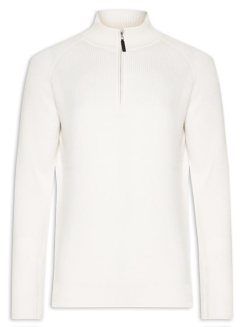 Suéter Masculino Gola Alta Com Meio Zíper Blend de Lã e Cashmere - Off White