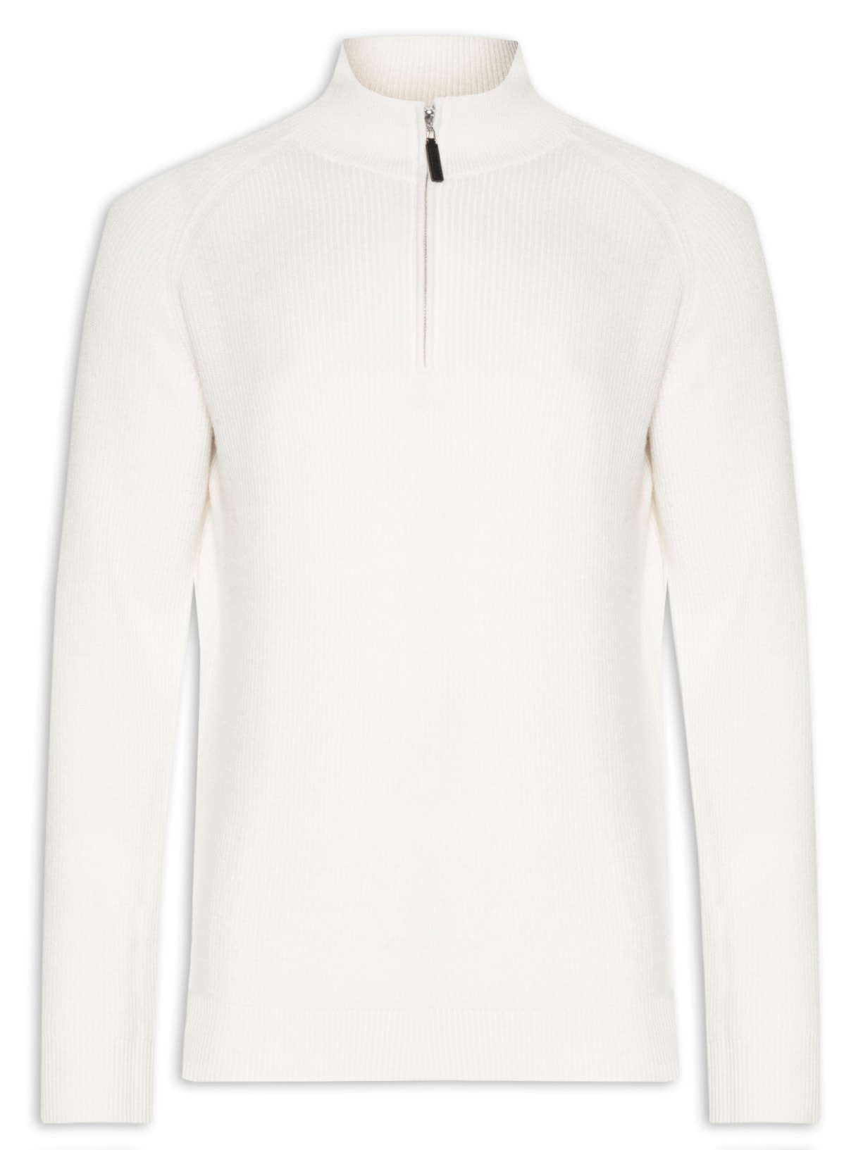 Suéter Masculino Gola Alta Com Meio Zíper Blend de Lã e Cashmere Off White '2 Essential