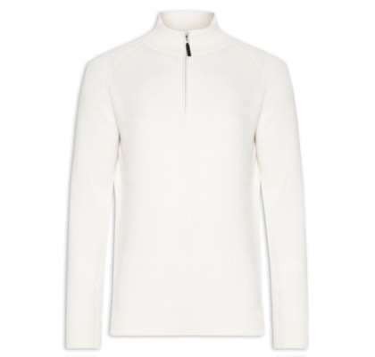Suéter Masculino Gola Alta Com Meio Zíper Blend de Lã e Cashmere - Off White