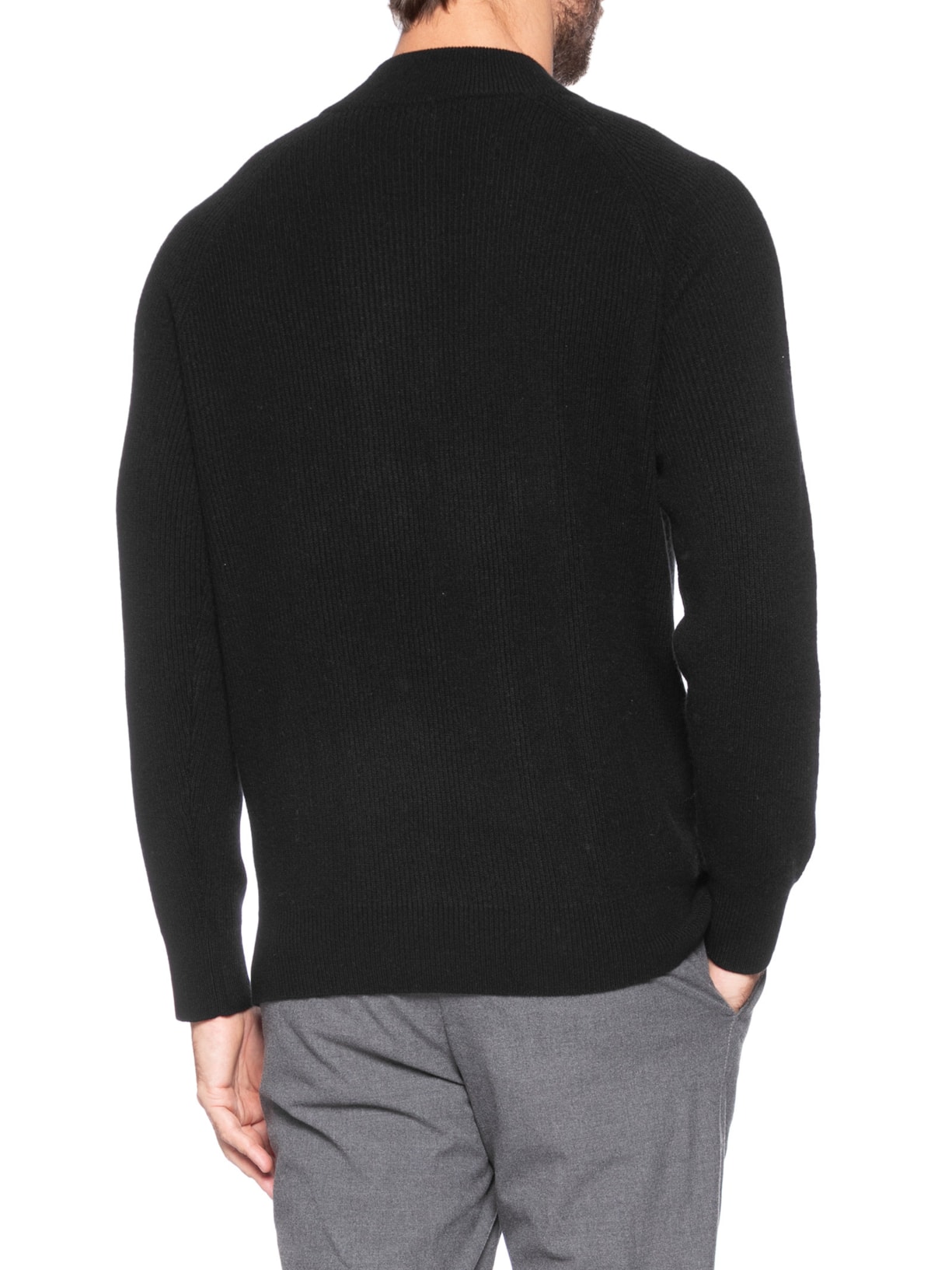 Suéter Masculino Gola Alta Com Meio Zíper Blend de Lã e Cashmere Preto '2 Essential