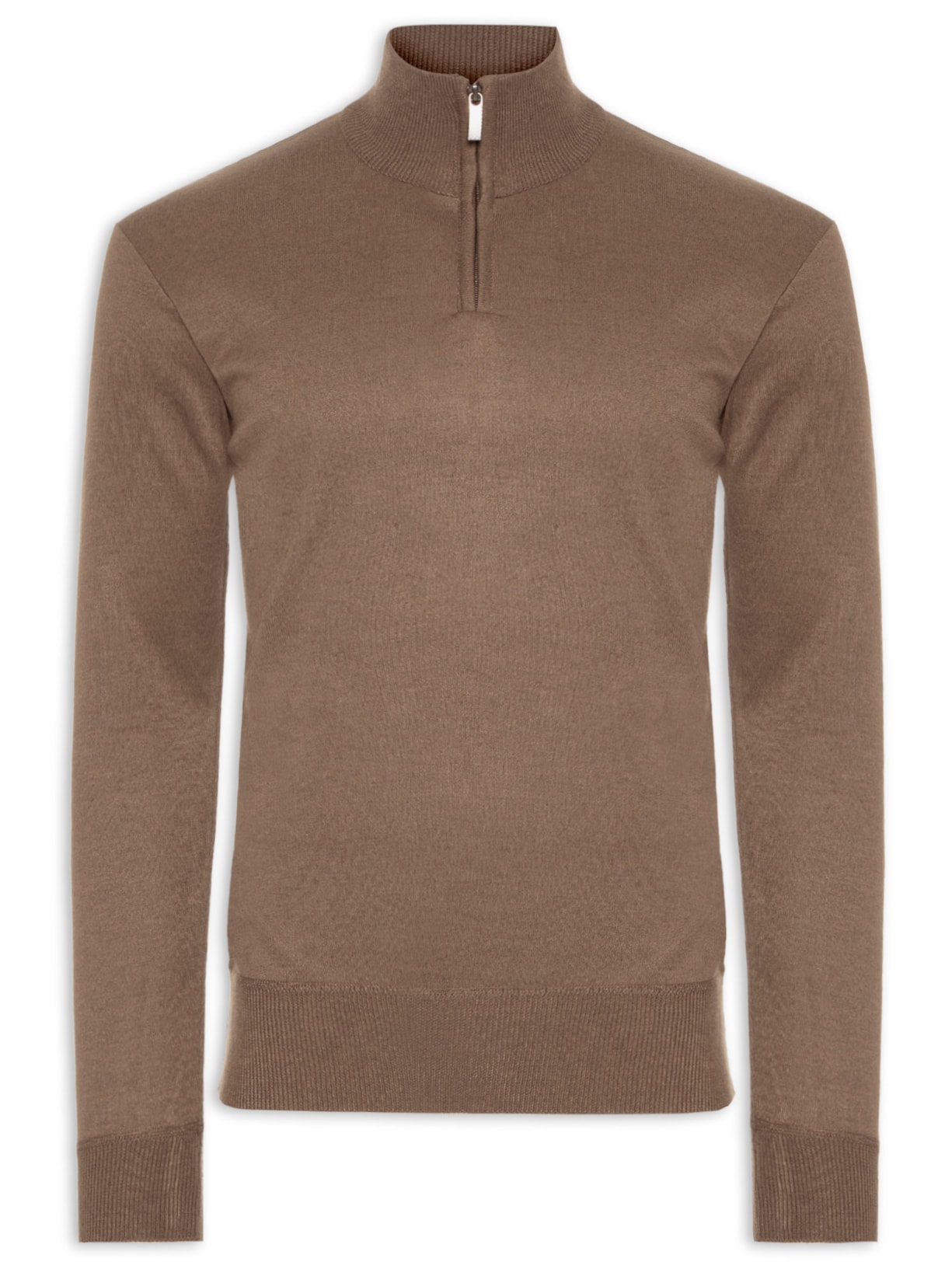 Suéter Masculino Gola Alta Com Meio Zíper - Marrom