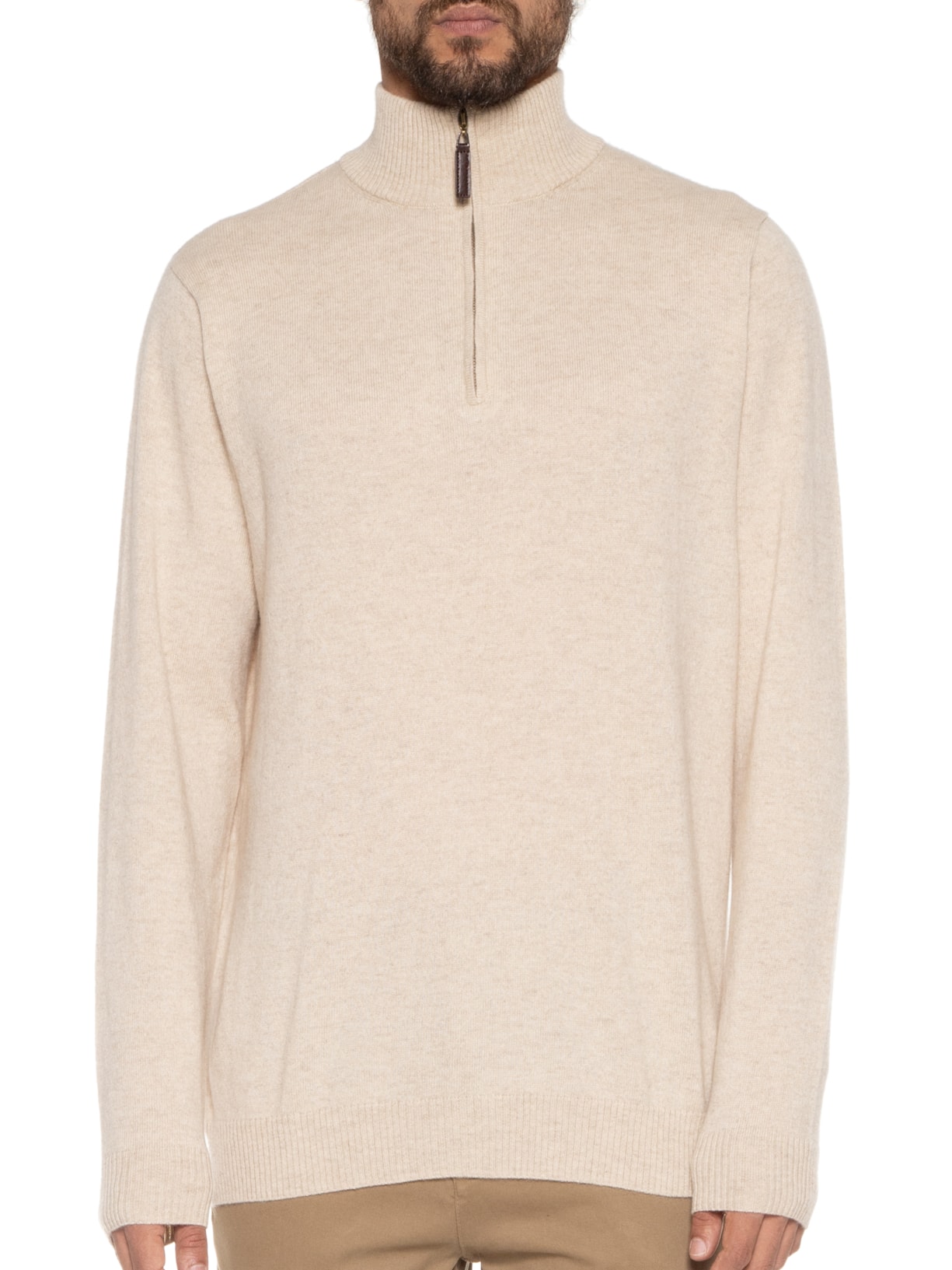 Suéter Masculino Gola Alta Com Meio Zíper Puro Cashmere Bege '2 Essential