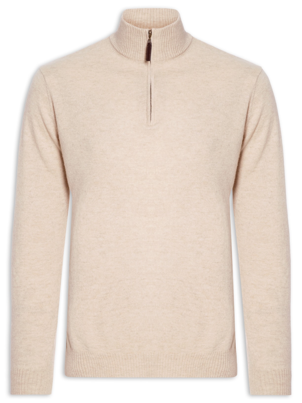 Suéter Masculino Gola Alta Com Meio Zíper Puro Cashmere Bege '2 Essential