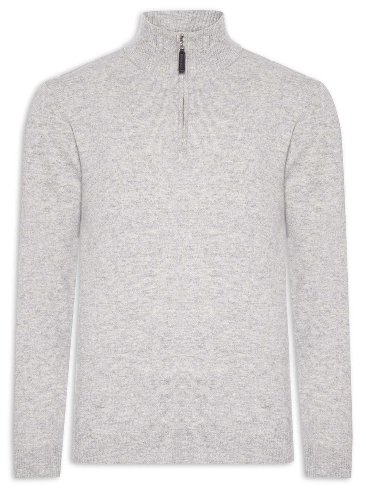 Suéter Masculino Gola Alta Com Meio Zíper Puro Cashmere Cinza '2 Essential