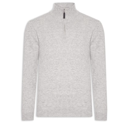 Suéter Masculino Gola Alta Com Meio Zíper Puro Cashmere - Cinza