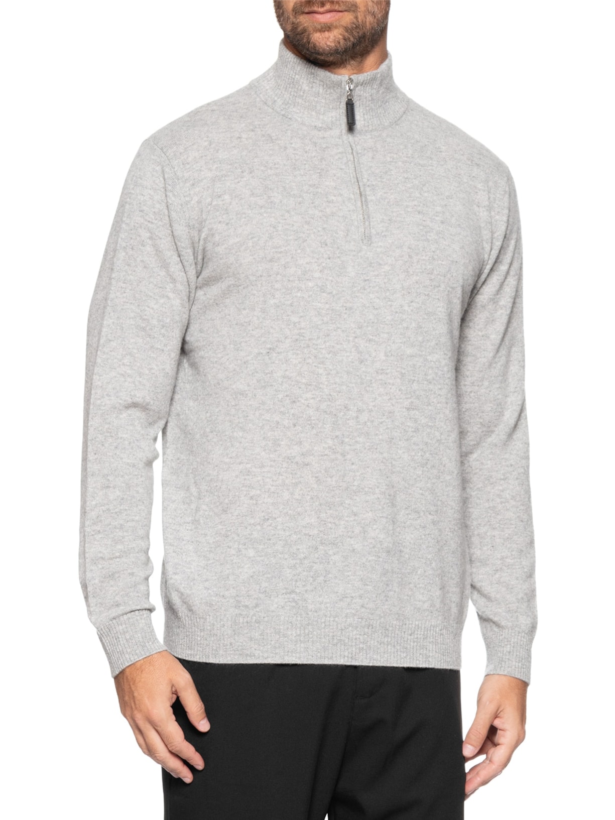 Suéter Masculino Gola Alta Com Meio Zíper Puro Cashmere Cinza '2 Essential