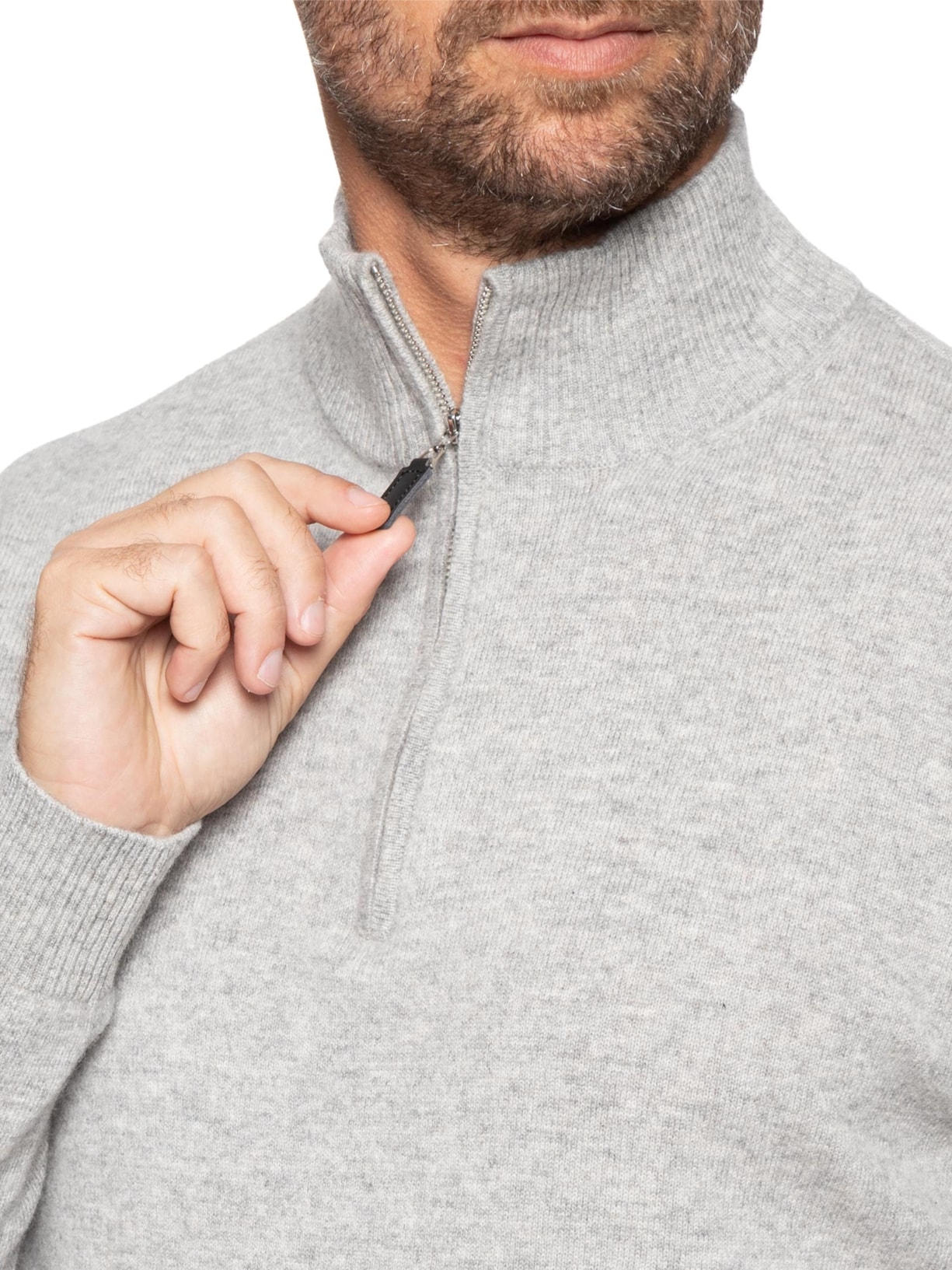 Suéter Masculino Gola Alta Com Meio Zíper Puro Cashmere Cinza '2 Essential