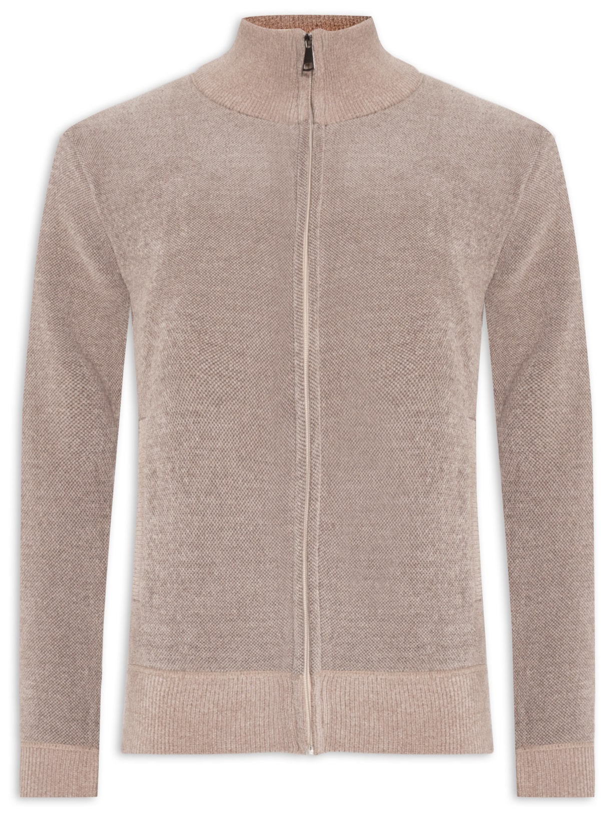 Suéter Masculino Gola Alta Com Zíper - Bege