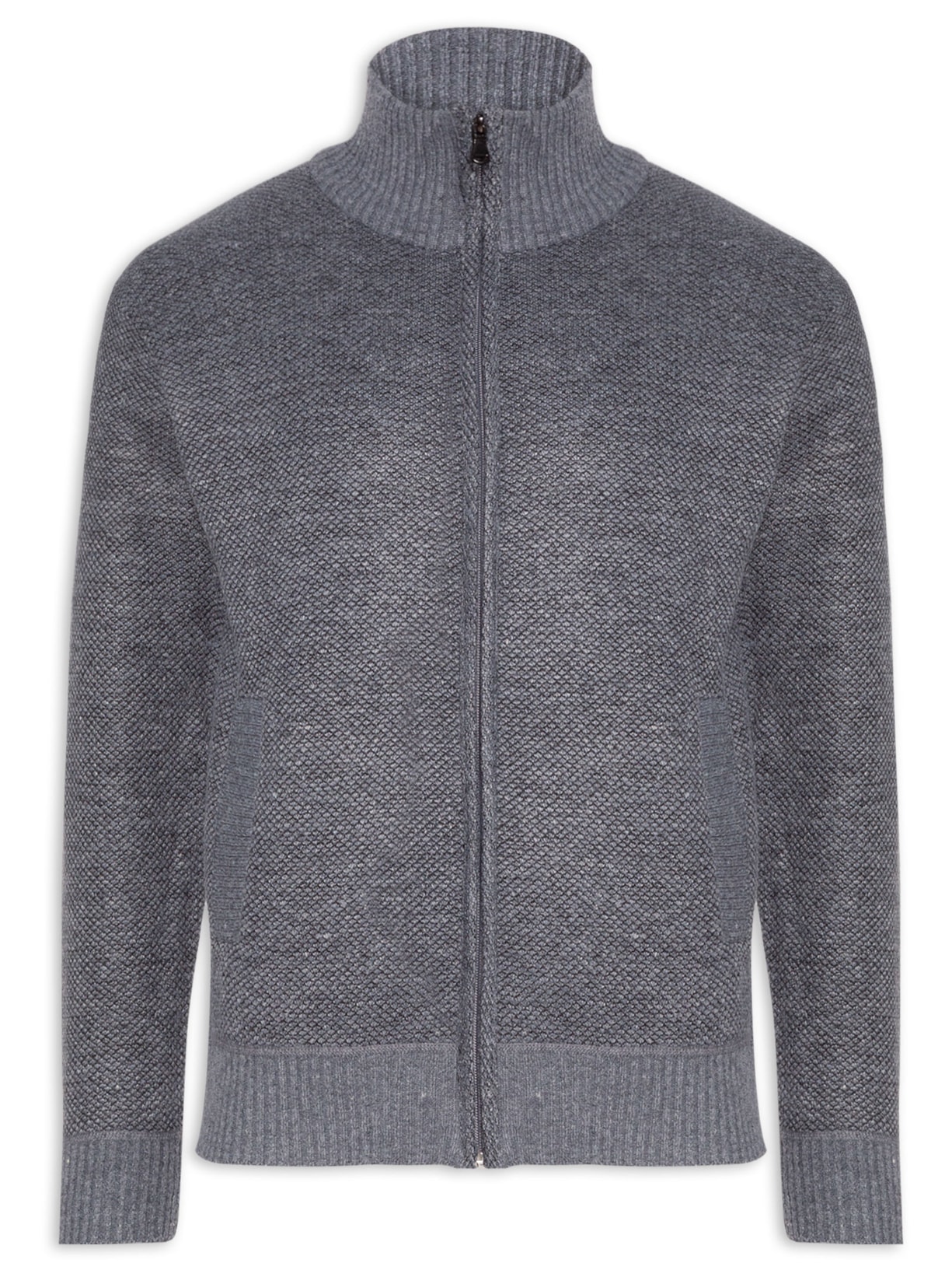 Suéter Masculino Gola Alta Com Zíper - Cinza