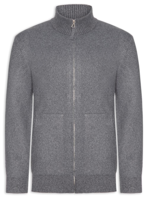 Suéter Masculino Gola Alta Com Zíper - Cinza