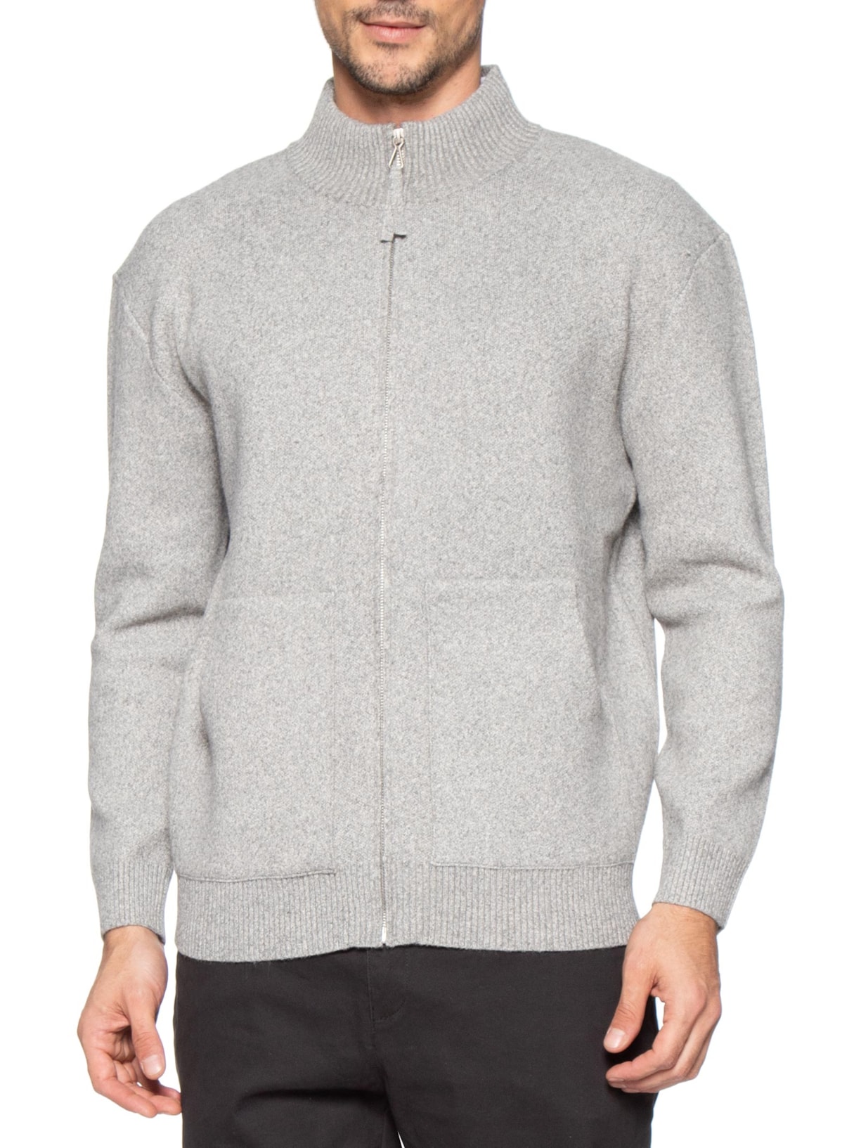 Suéter Masculino Gola Alta Com Zíper Cinza '2 Essential
