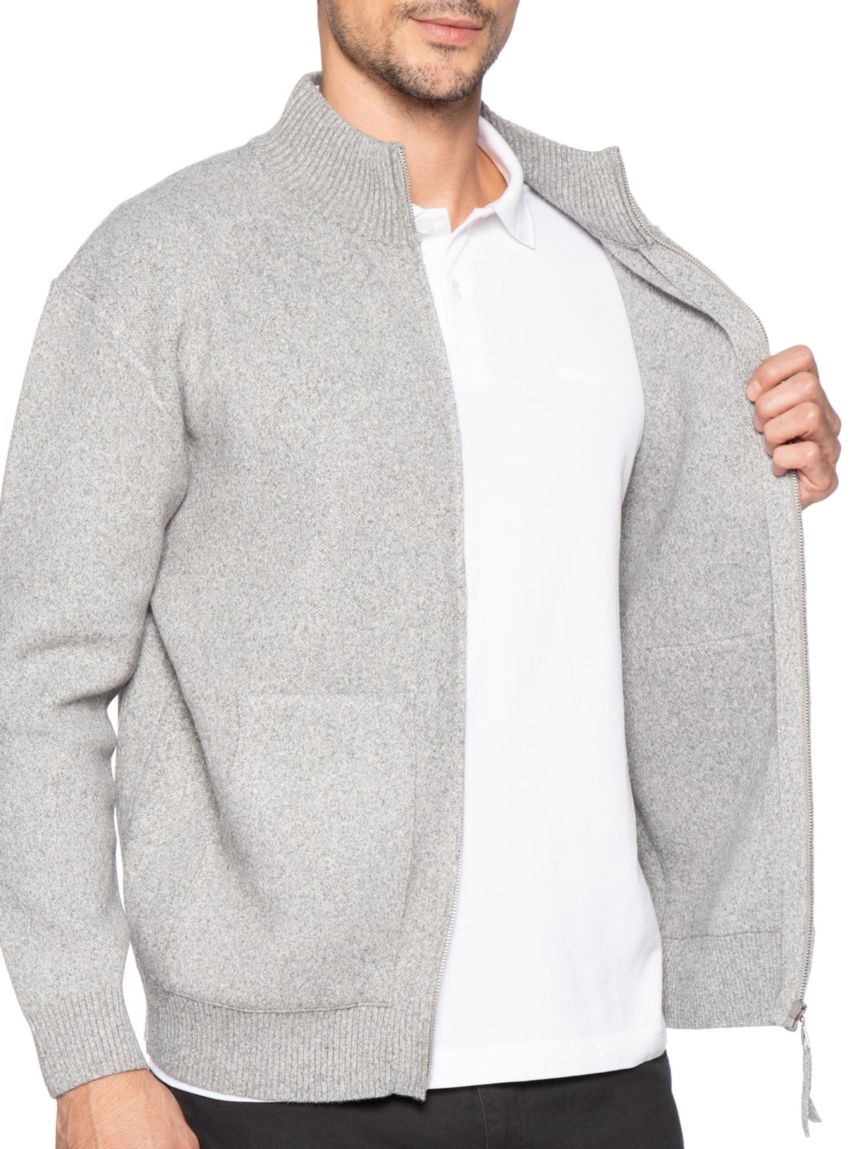 Suéter Masculino Gola Alta Com Zíper Cinza '2 Essential