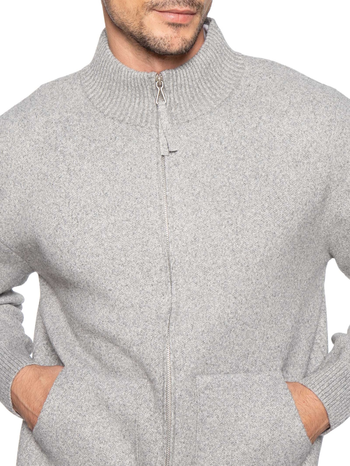 Suéter Masculino Gola Alta Com Zíper Cinza '2 Essential