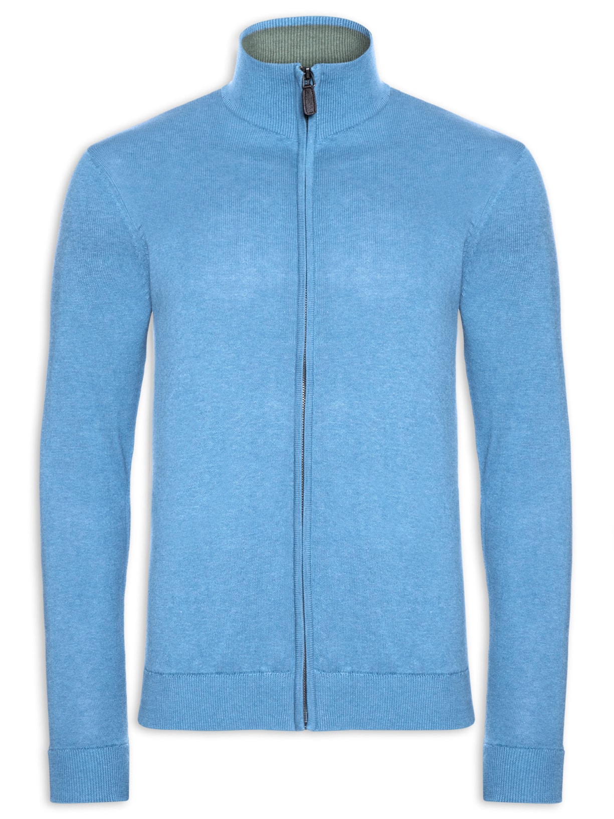 Suéter Masculino Gola Alta Com Zíper Completo Básico- Azul
