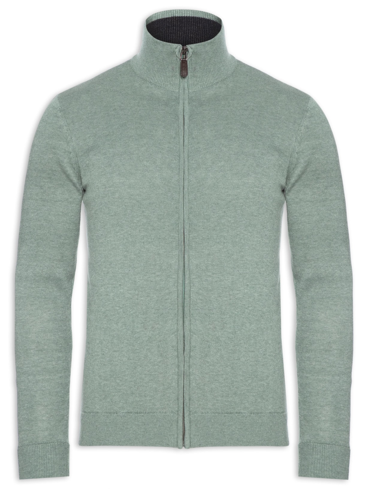 Suéter Masculino Gola Alta Com Zíper Completo Básico- Cinza