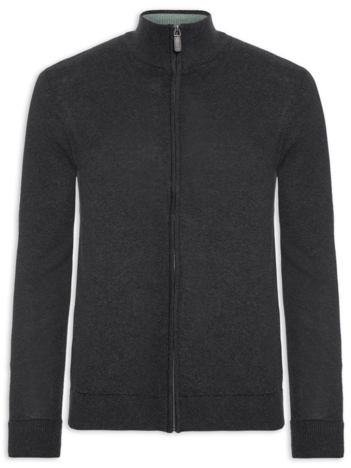 Suéter Masculino Gola Alta Com Zíper Completo Básico- Preto