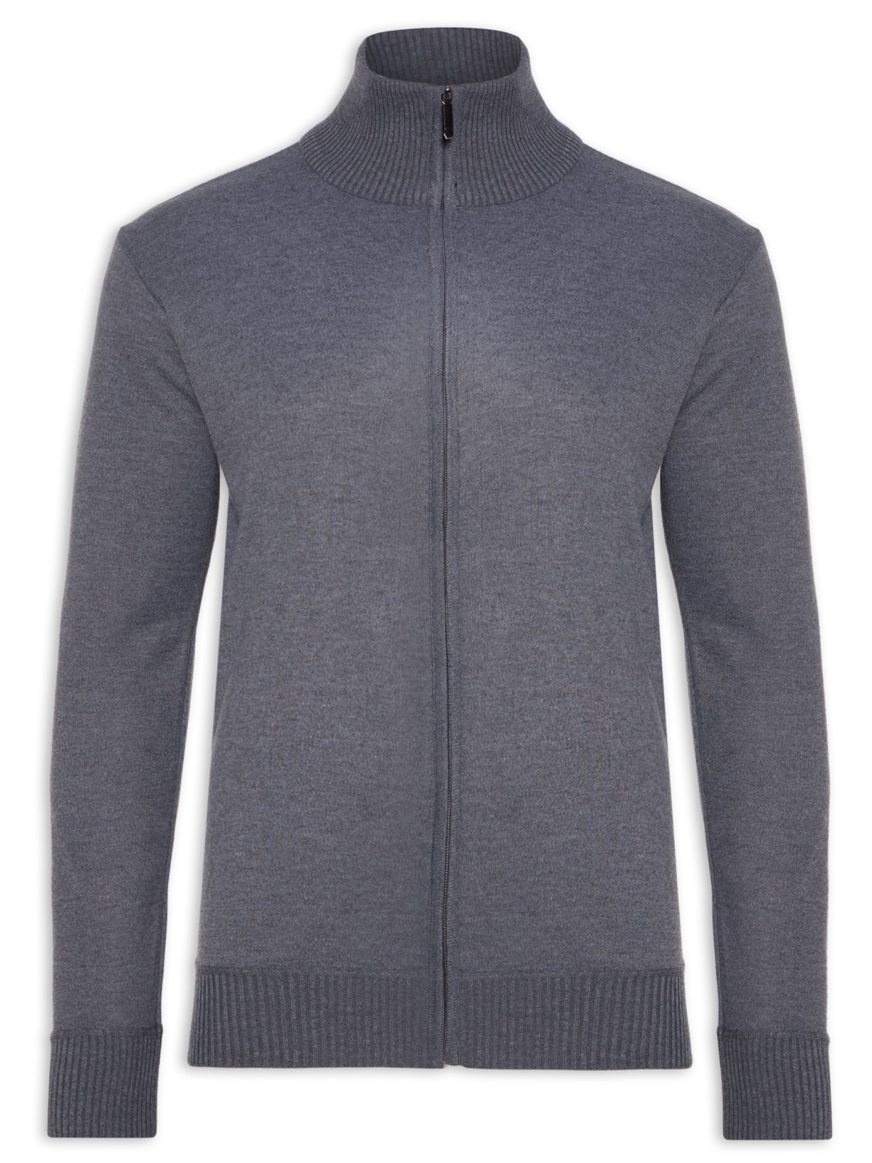 Suéter Masculino Gola Alta De Zíper - Cinza