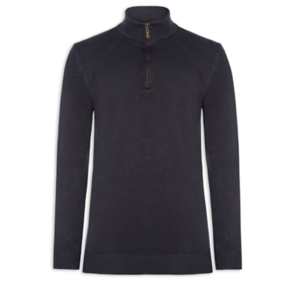 Suéter Masculino Gola Alta Meio Zíper - Azul