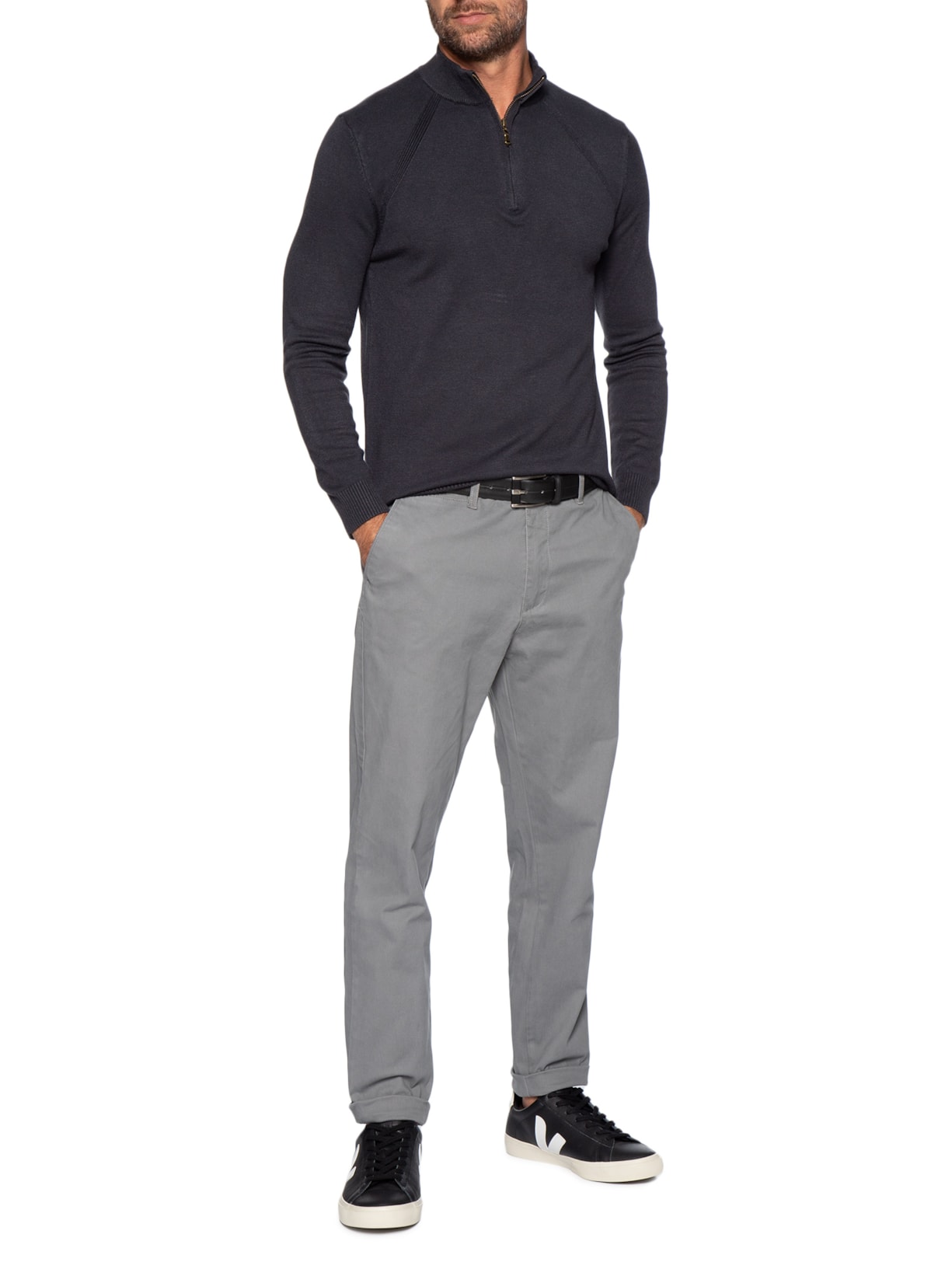 Suéter Masculino Gola Alta Meio Zíper Azul '2 Essential