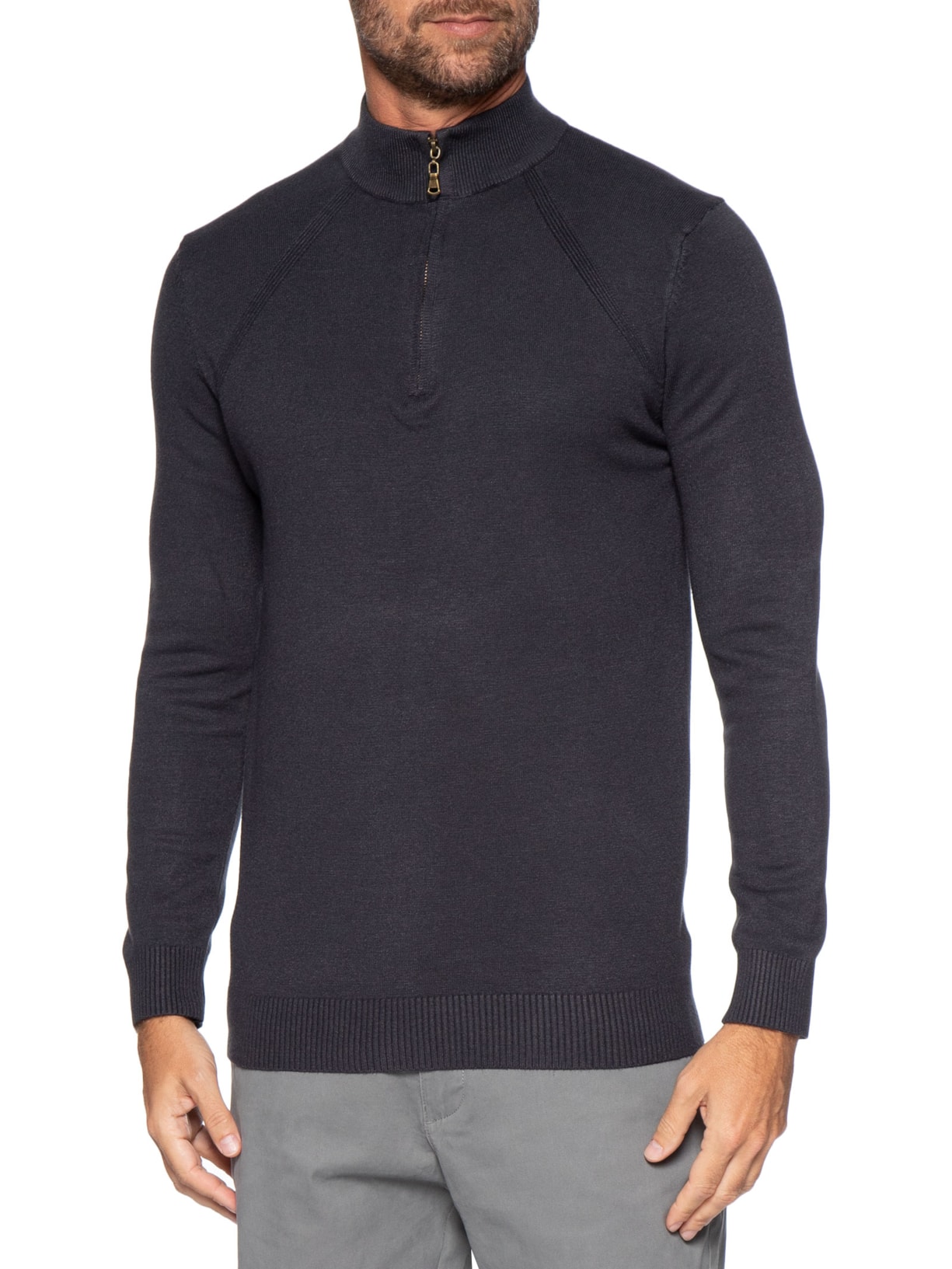 Suéter Masculino Gola Alta Meio Zíper Azul '2 Essential