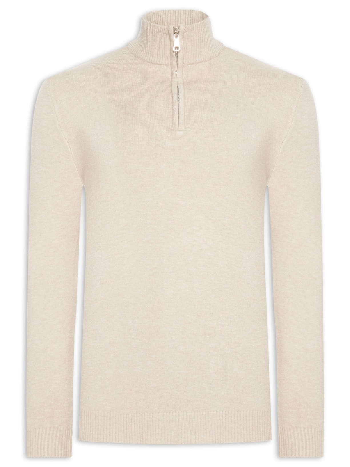 Suéter Masculino Gola Alta Meio Zíper - Bege