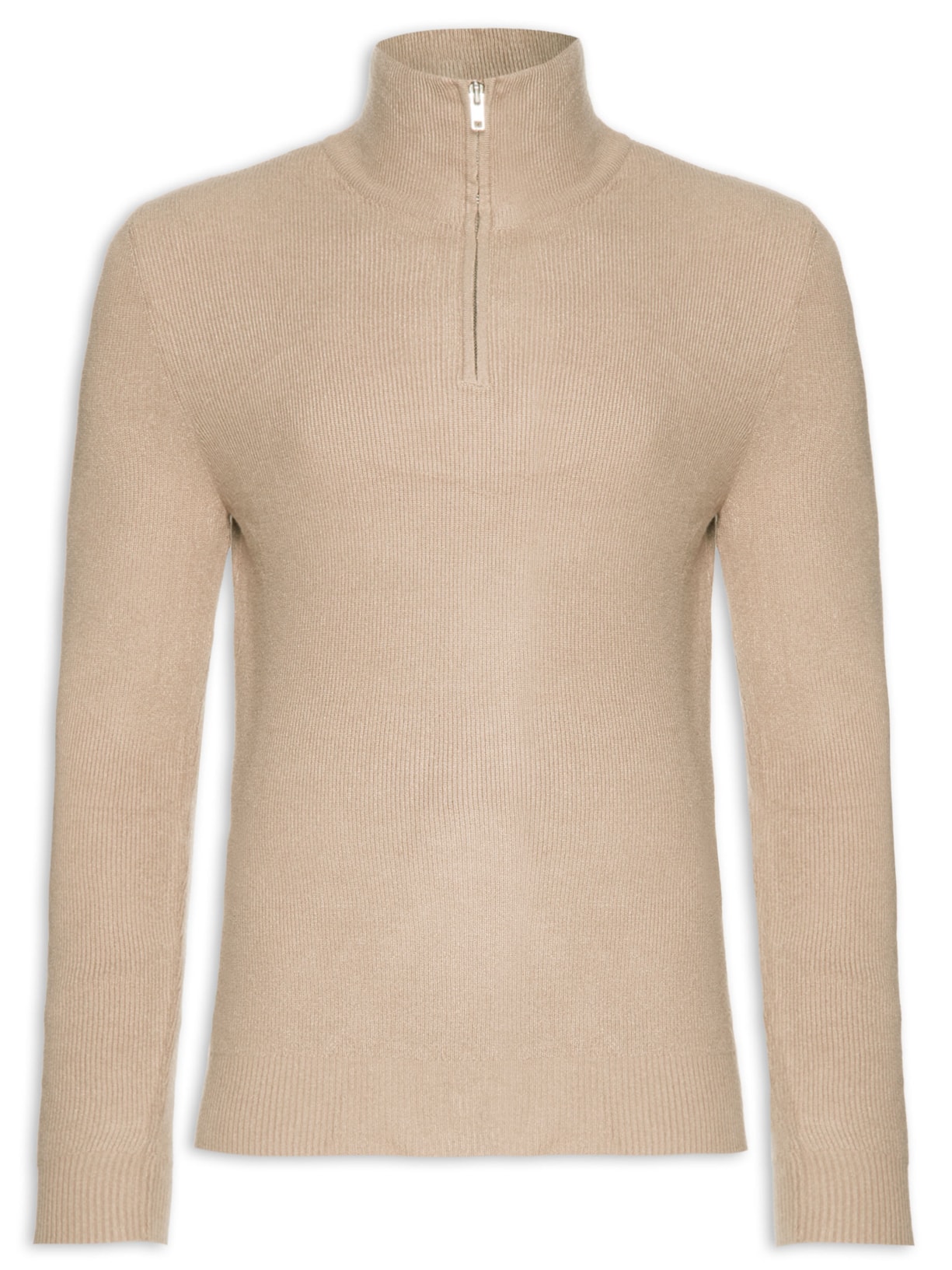Suéter Masculino Gola Alta Meio Zíper - Bege