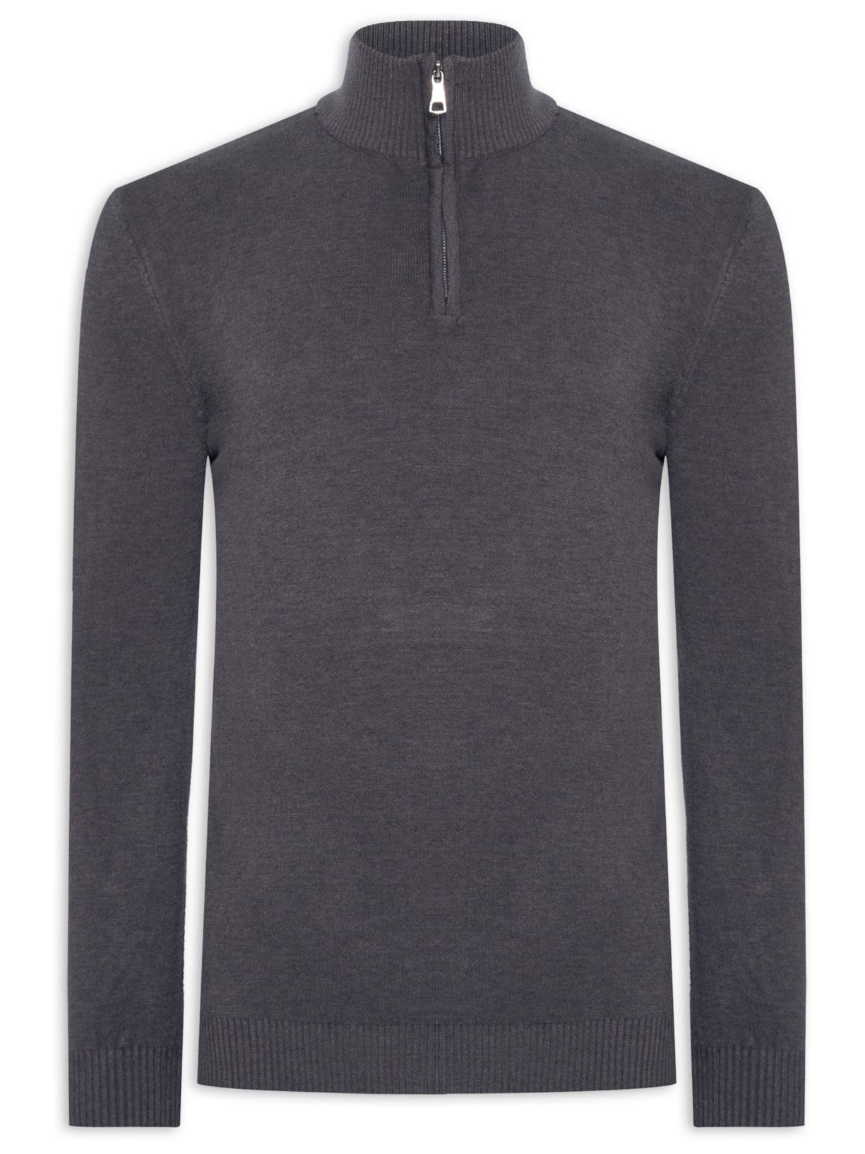 Suéter Masculino Gola Alta Meio Zíper - Cinza