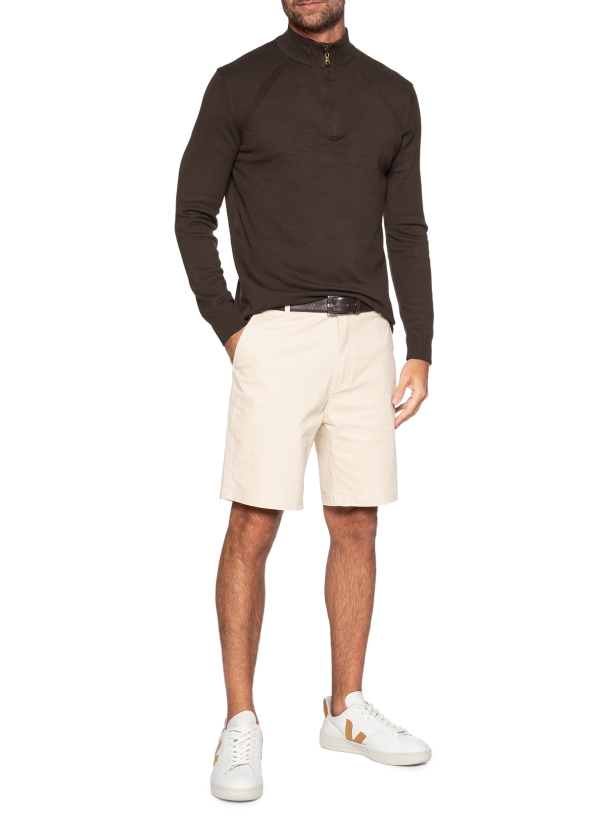 Suéter Masculino Gola Alta Meio Zíper Marrom '2 Essential
