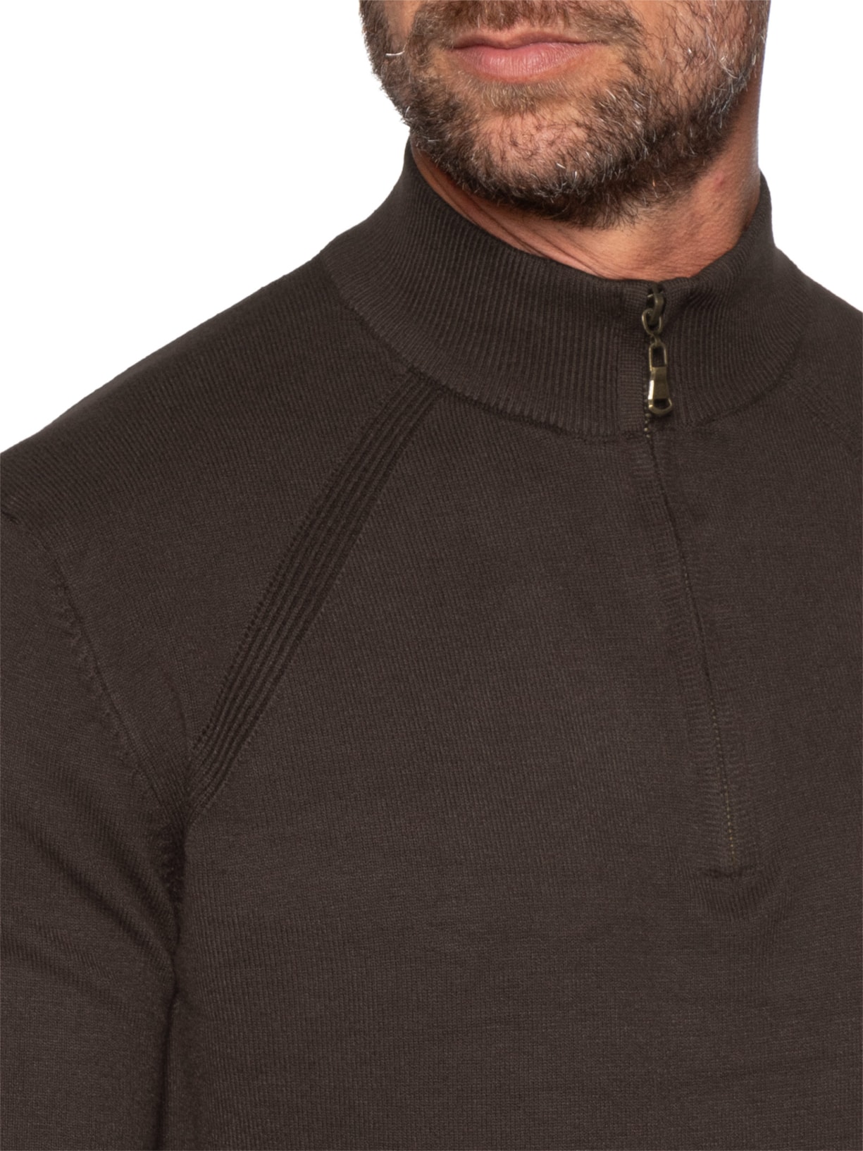 Suéter Masculino Gola Alta Meio Zíper Marrom '2 Essential