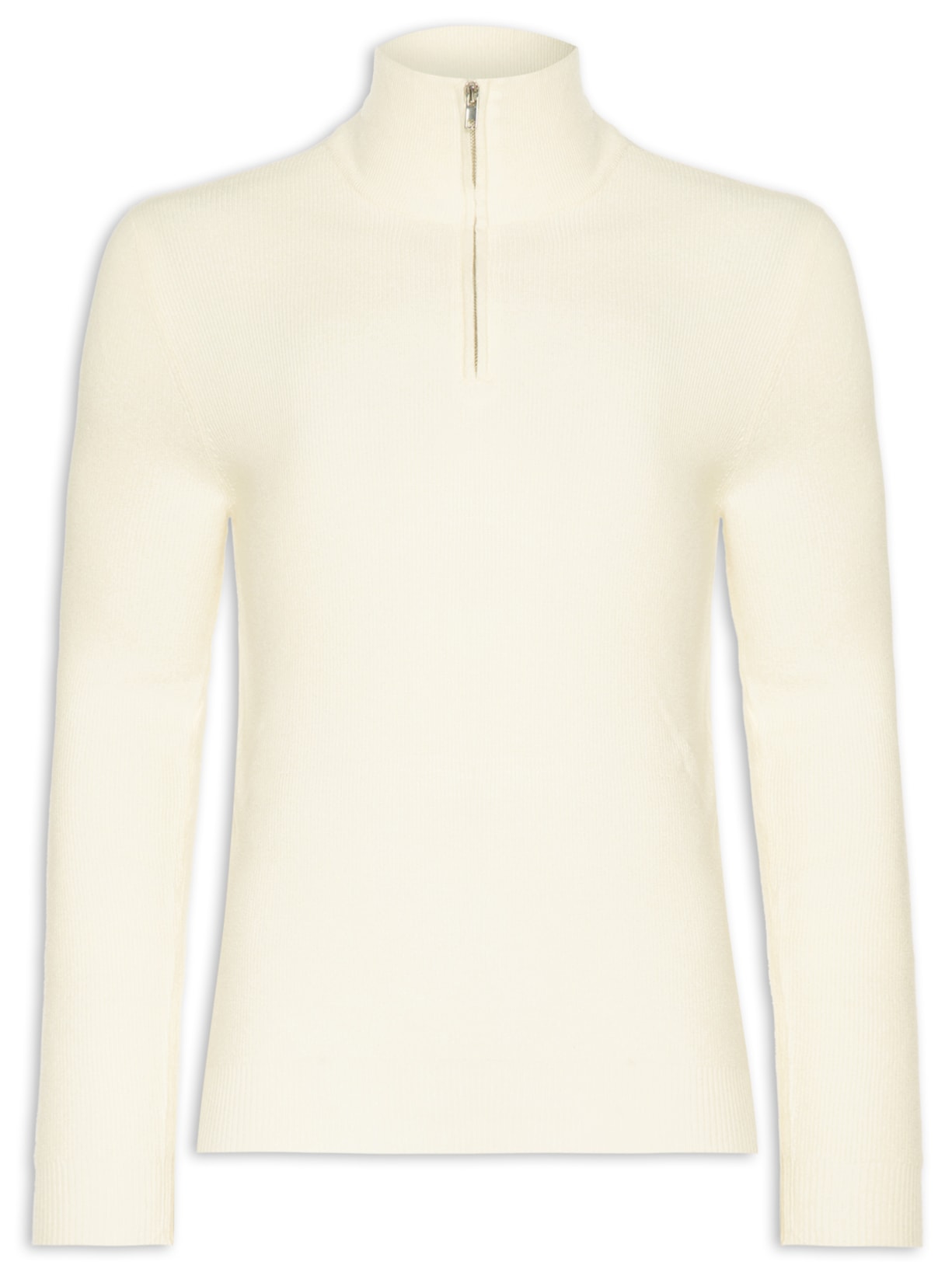 Suéter Masculino Gola Alta Meio Zíper - Off White