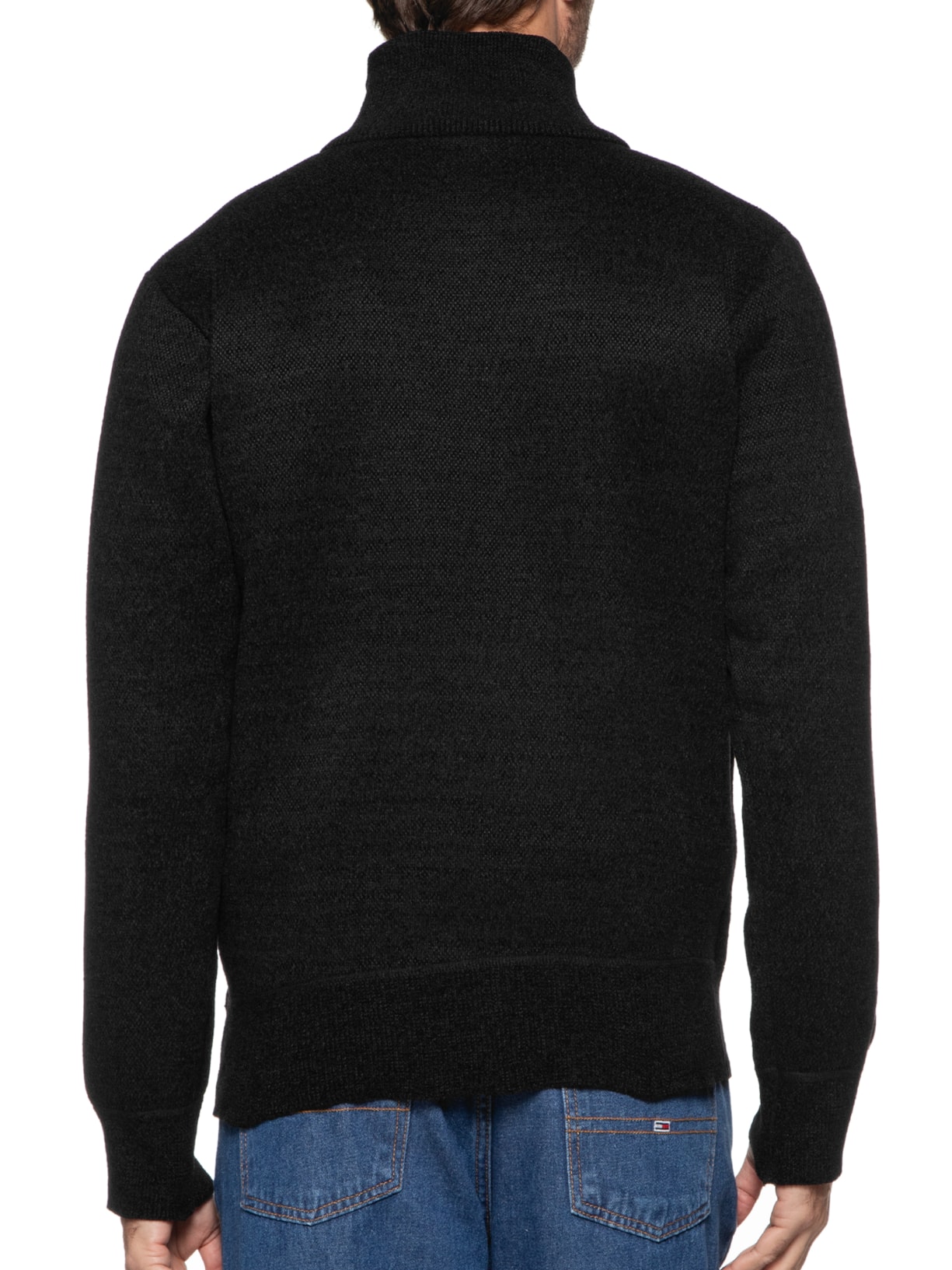 Suéter Masculino Gola Alta Meio Zíper Preto '2 Essential