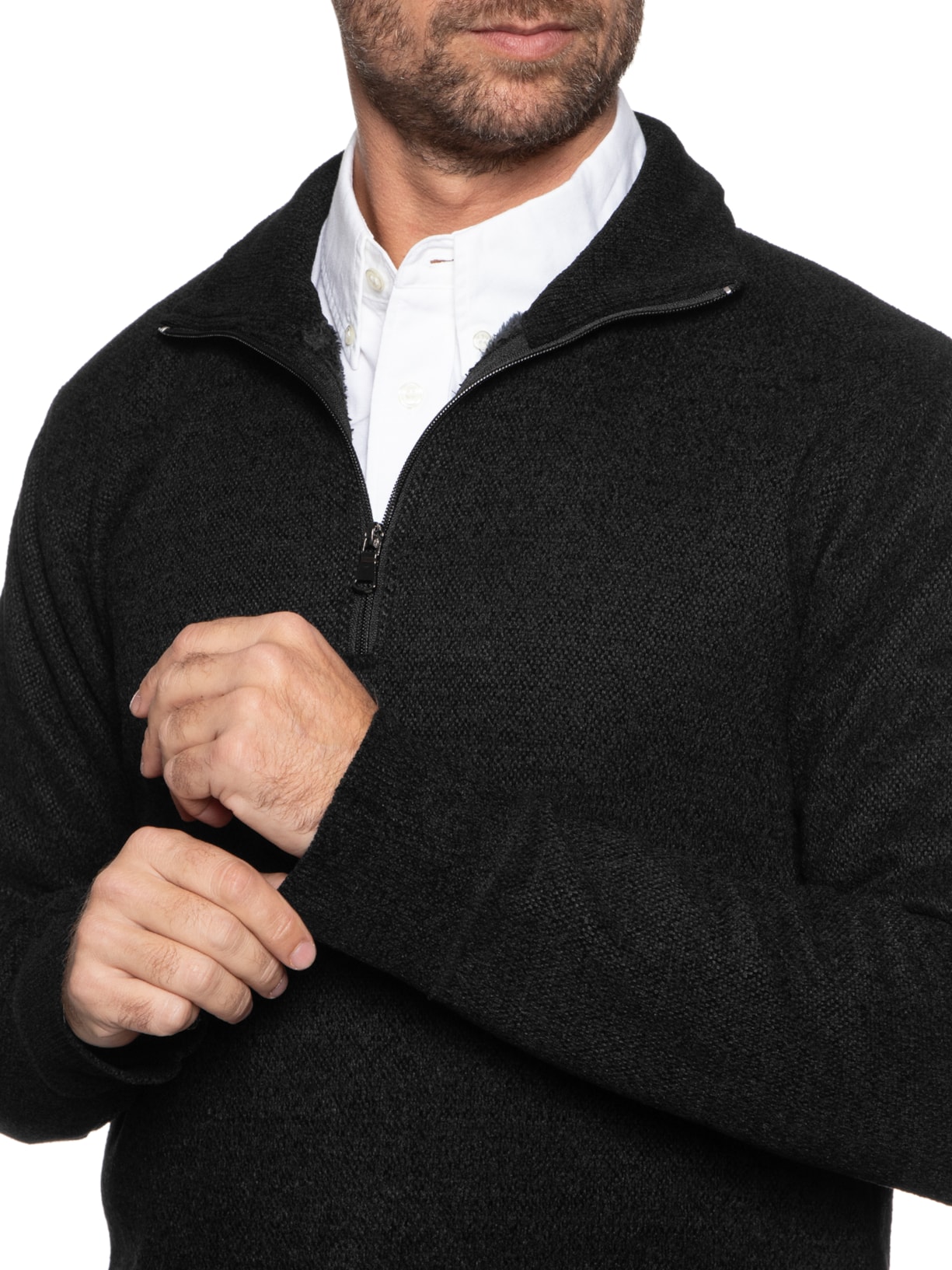 Suéter Masculino Gola Alta Meio Zíper Preto '2 Essential